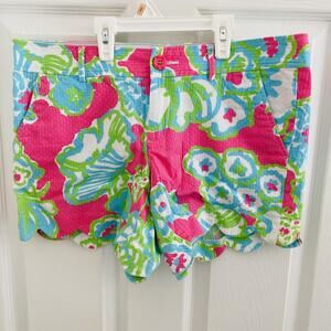Lilly Pulitzer Buttercup Shorts Womens 8 Scallop Hem Floral Summer Preppy Casual